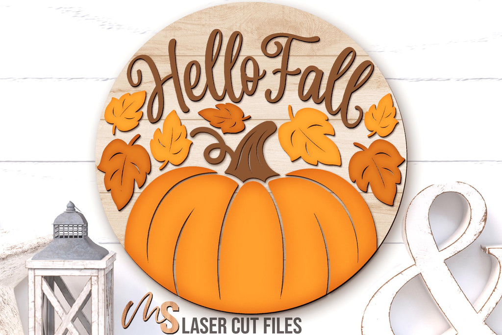 Hello Fall Door Hanger - Fall Porch Door Sign