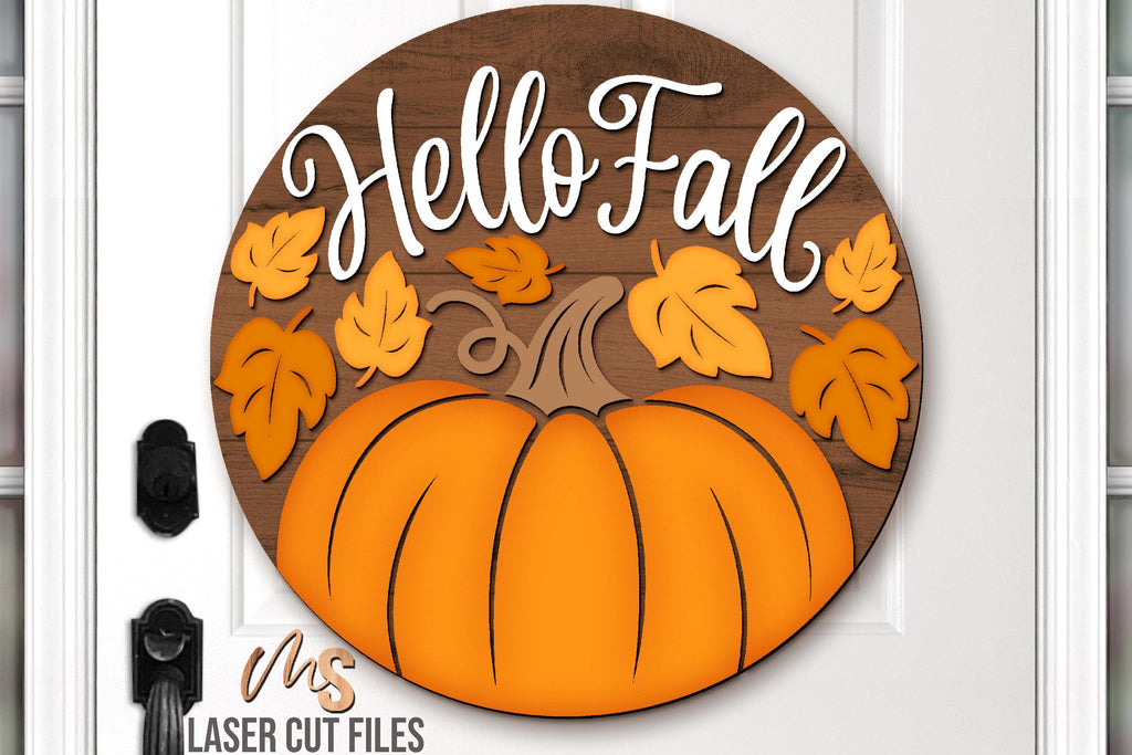 Hello Fall Door Hanger - Fall Porch Door Sign