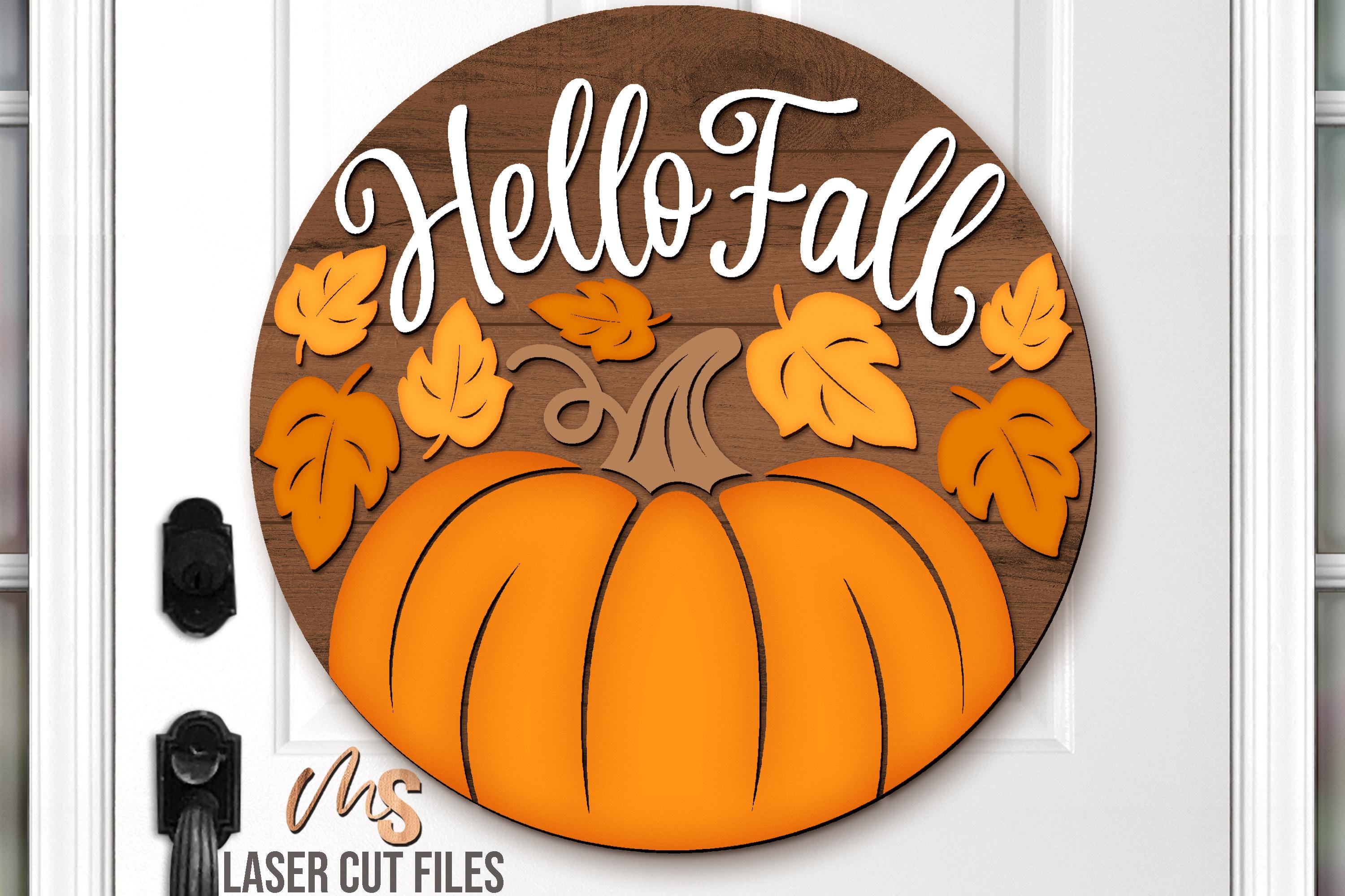 Hello Fall Door Hanger - Fall Porch Door Sign