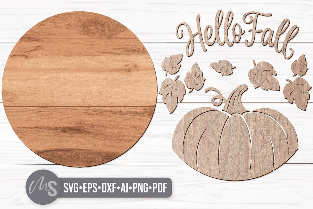 Hello Fall Door Hanger - Fall Porch Door Sign