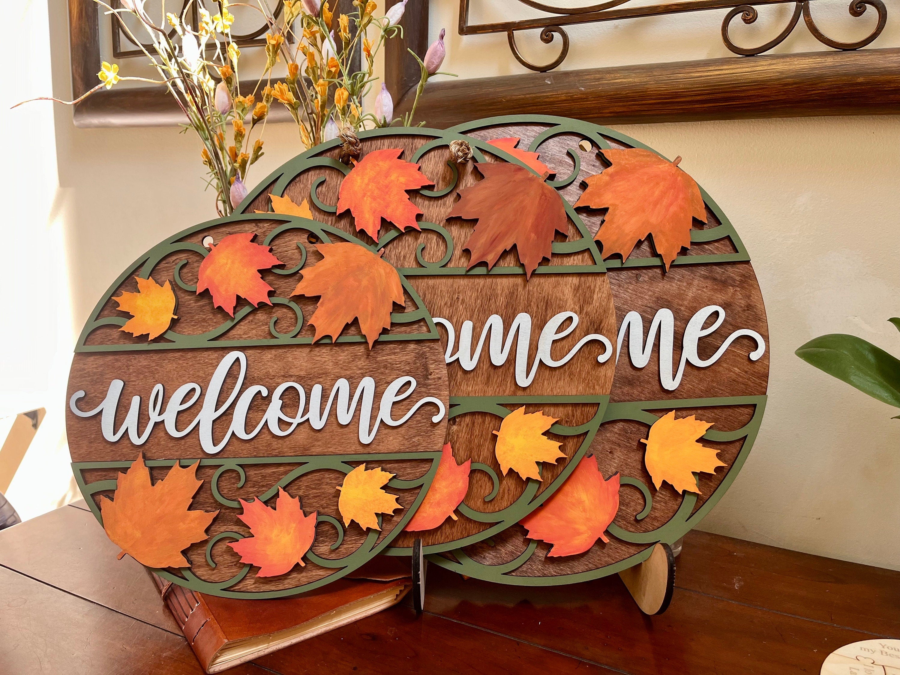 Welcome Front Door Decor - Fall or Thanksgiving Door Hanger