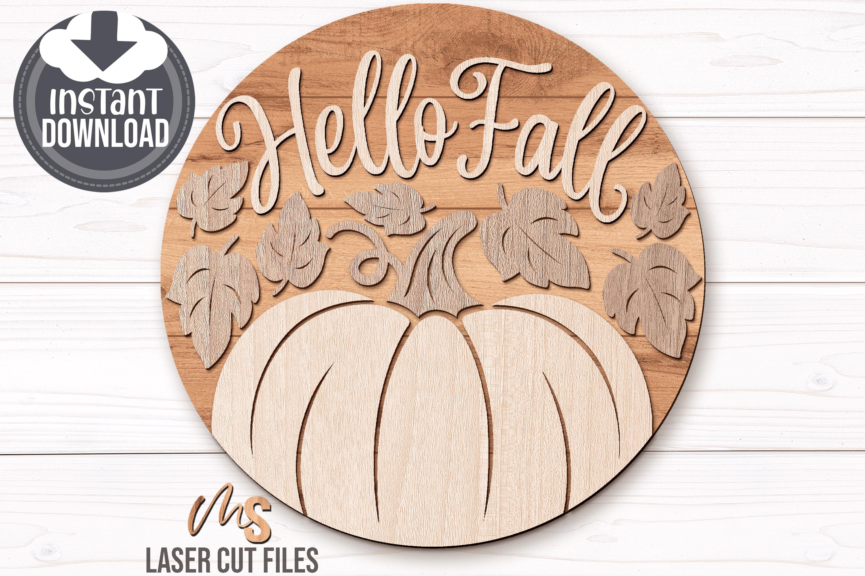 Hello Fall Door Hanger - Fall Porch Door Sign