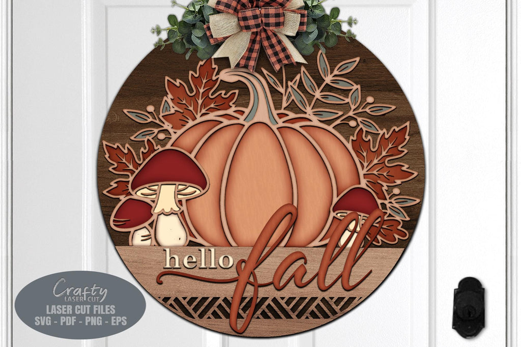 Hello Fall Pumpkin Door Hanger - Mushroom Welcome Sign