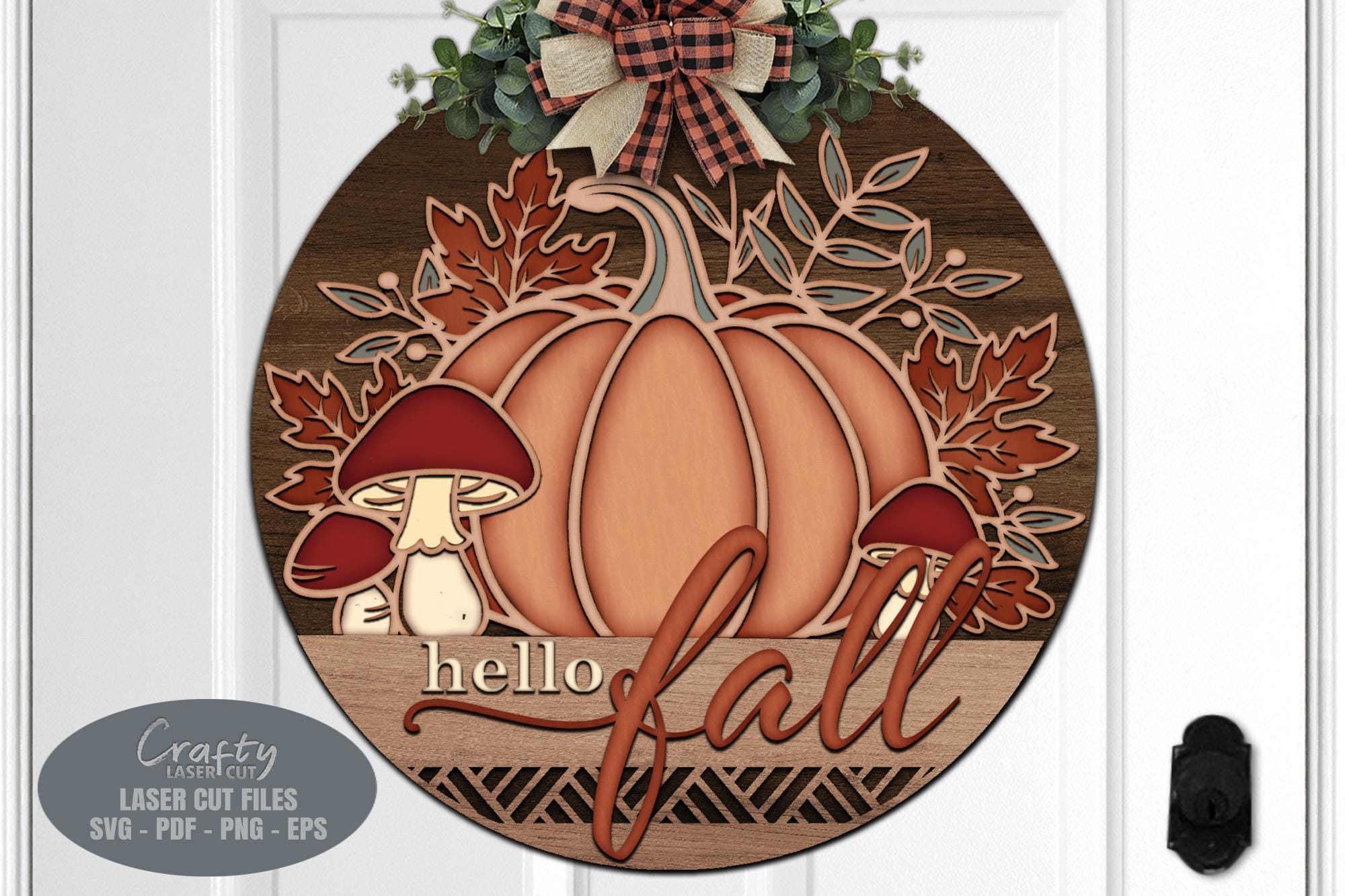Hello Fall Pumpkin Door Hanger - Mushroom Welcome Sign
