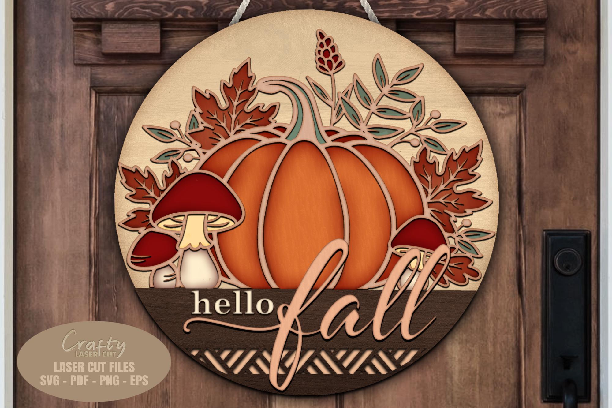 Hello Fall Pumpkin Door Hanger - Mushroom Welcome Sign