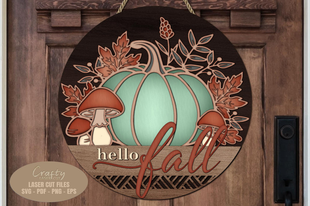 Hello Fall Pumpkin Door Hanger - Mushroom Welcome Sign
