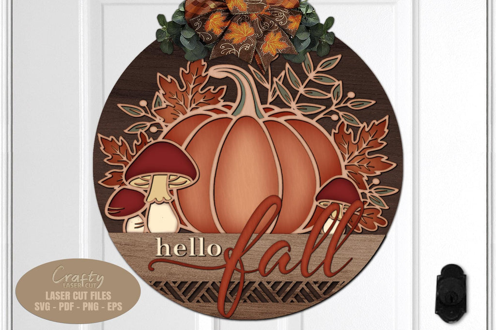 Hello Fall Pumpkin Door Hanger - Mushroom Welcome Sign