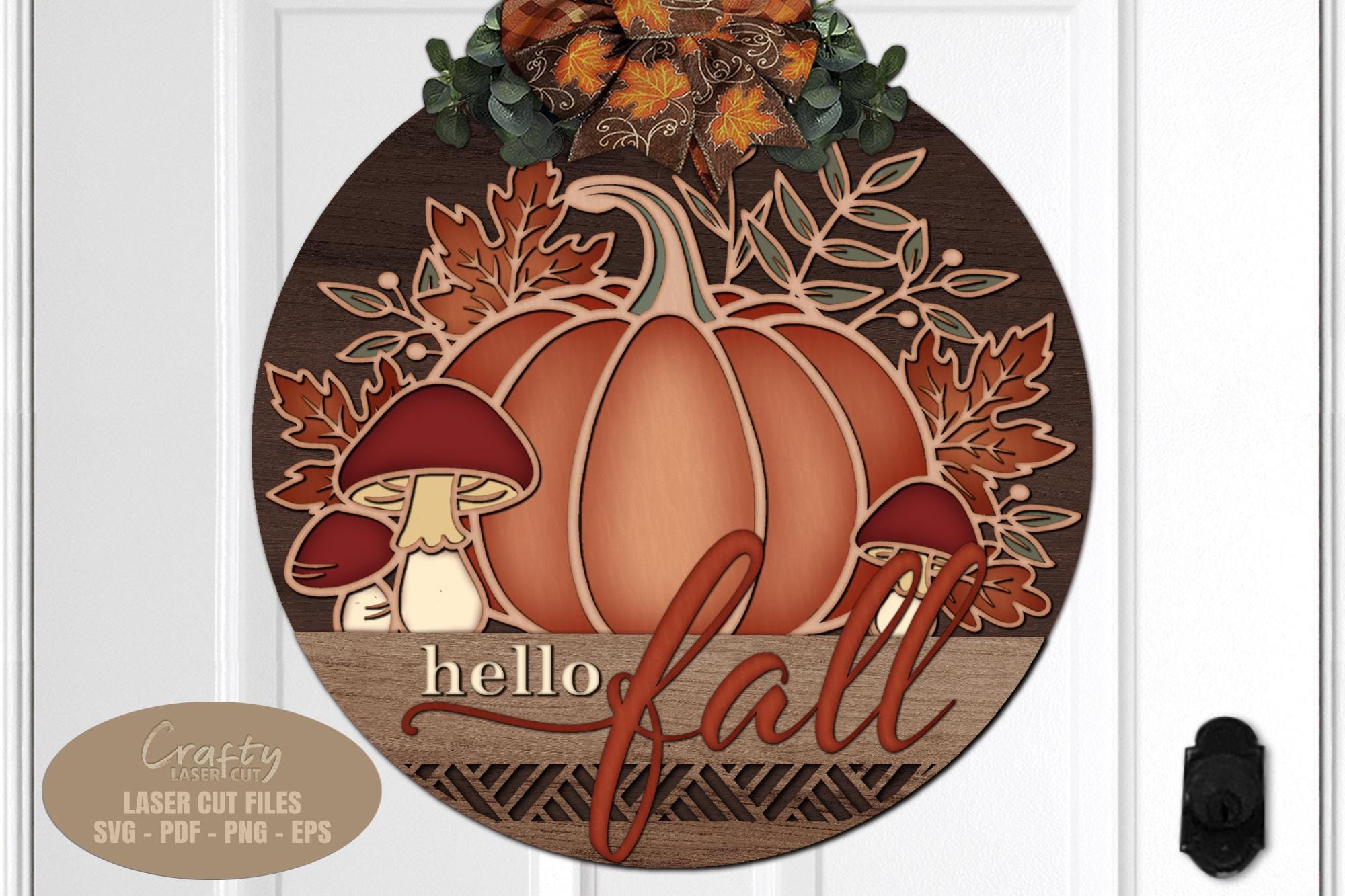 Hello Fall Pumpkin Door Hanger - Mushroom Welcome Sign
