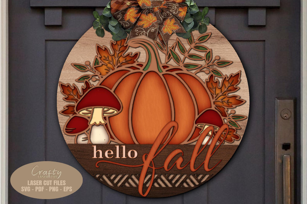 Hello Fall Pumpkin Door Hanger - Mushroom Welcome Sign
