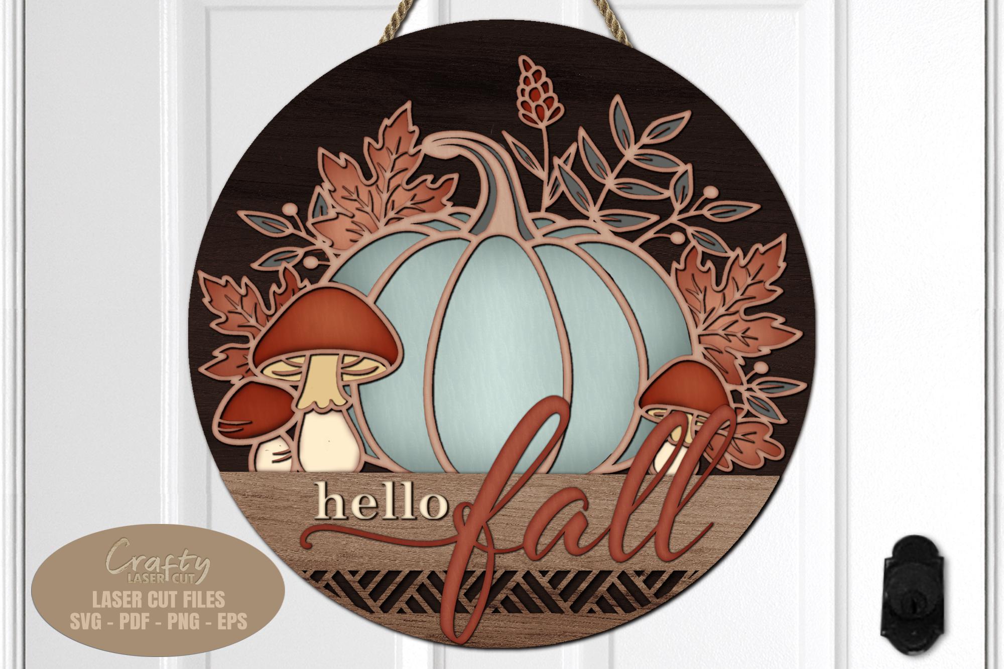 Hello Fall Pumpkin Door Hanger - Mushroom Welcome Sign