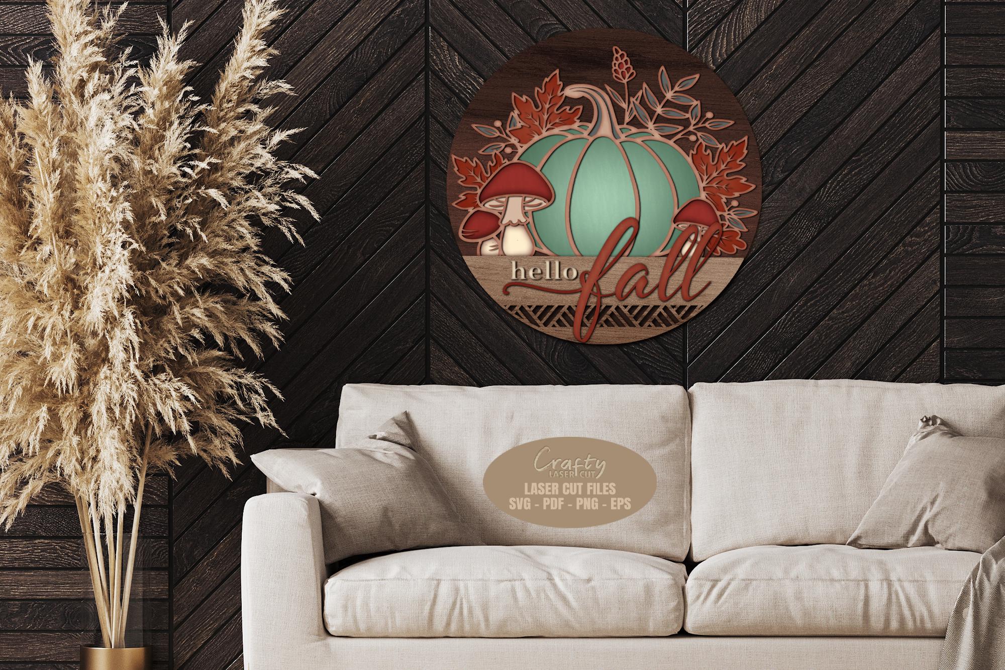Hello Fall Pumpkin Door Hanger - Mushroom Welcome Sign