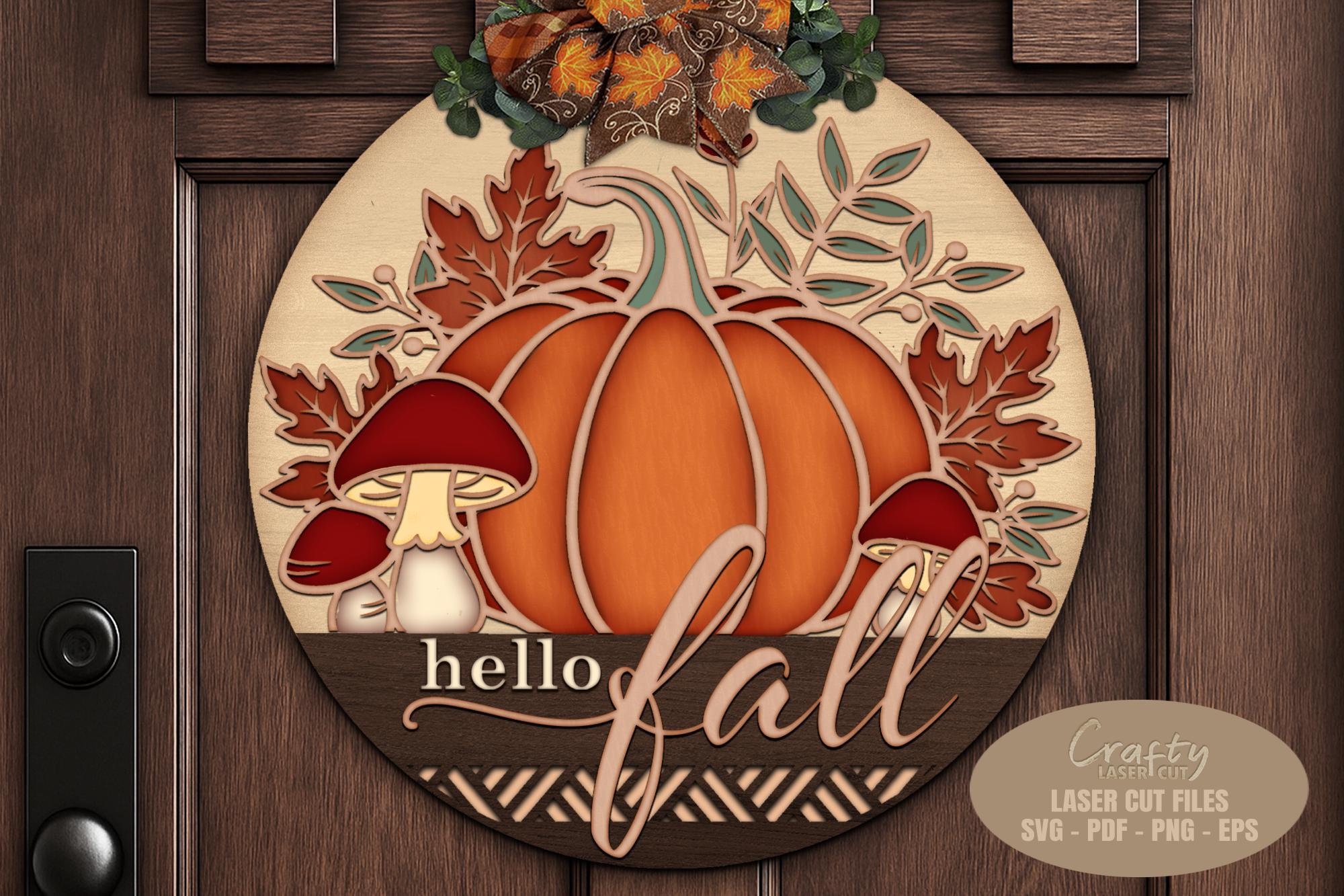 Hello Fall Pumpkin Door Hanger - Mushroom Welcome Sign